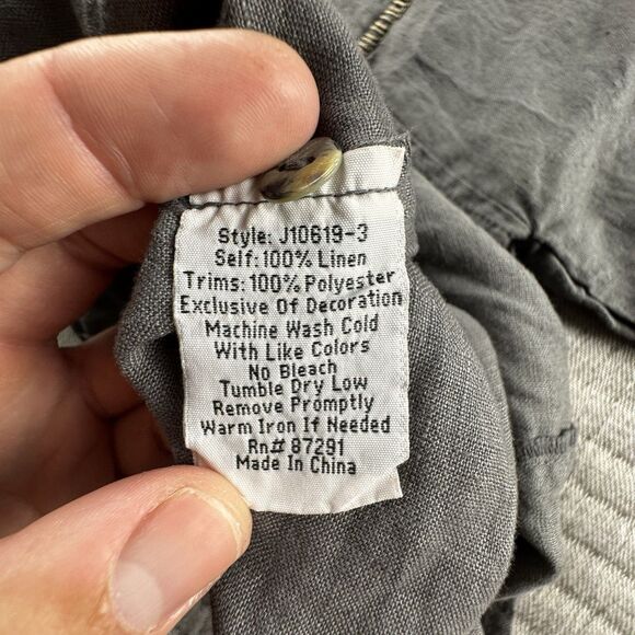 Johnny Was Embroidered Linen Top Women L Gray Floral Tunic Long Sleeve Boho - Picture 8 of 8